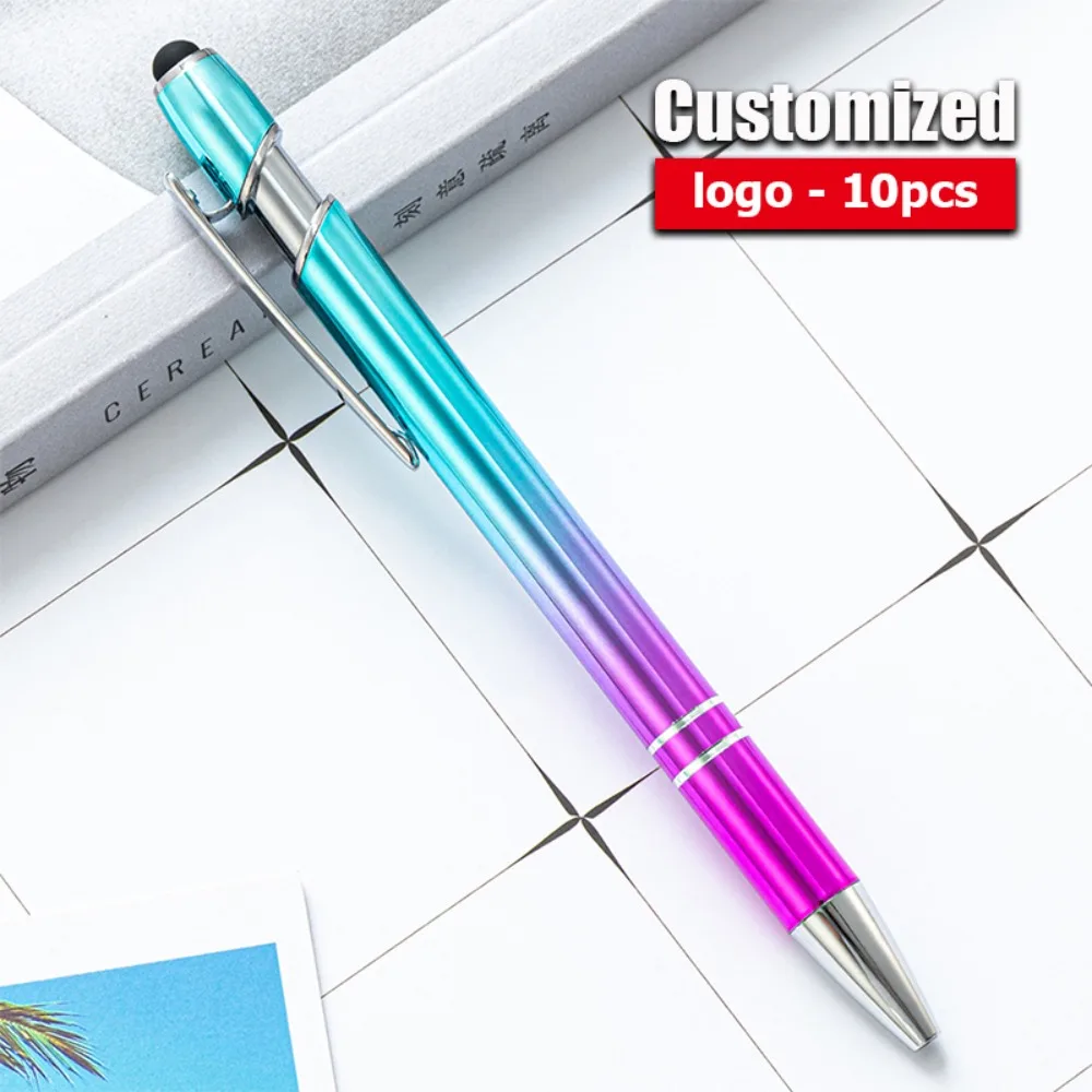 

10/20/30/50/100pcs Purple Metal Ballpoint Pens Wholesale School Supplies Touchscreen Ball Pen Busines Customization Name Gift