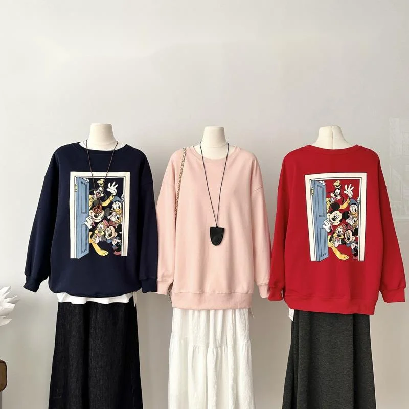 

Disney Fun Cartoon Mickey Minnie Donald Duck Thick Velvet Women Winter Hoodie Korean Version Fashion Loose Casual Versatile Top