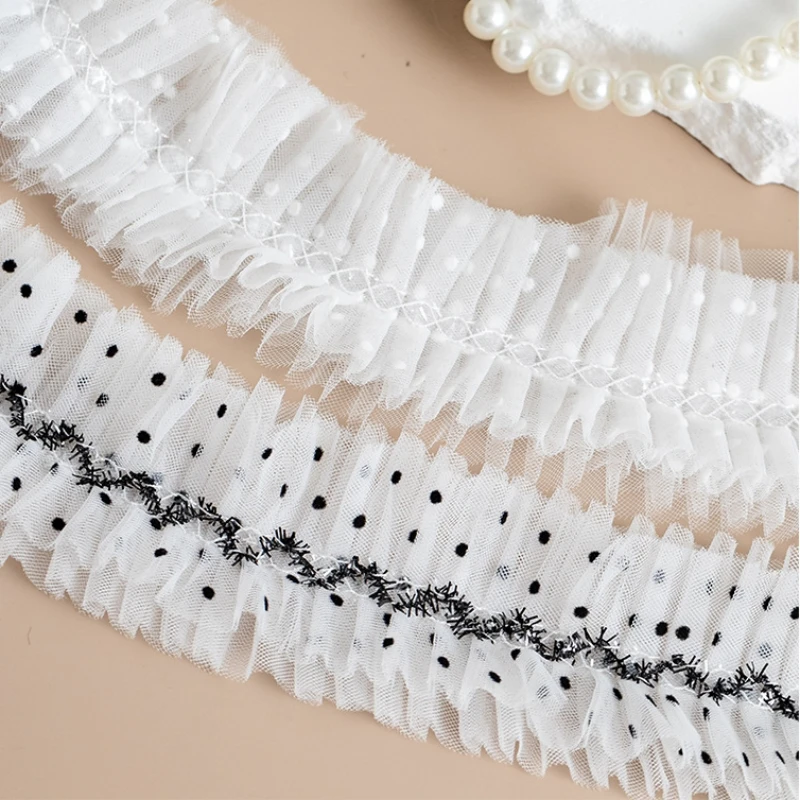 2025 polka dot wave pleated fluffy lace DIY girl figurine photo album felt board flower basket decorative edge sewing material