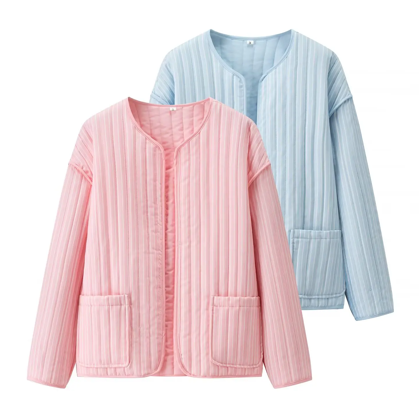 

DiYiG WOMAN 2025 Autumn New Fashion Quilted Striped Crewneck Cotton-padded jacket All-match Long Sleeve Jacket Outerwear Mujer