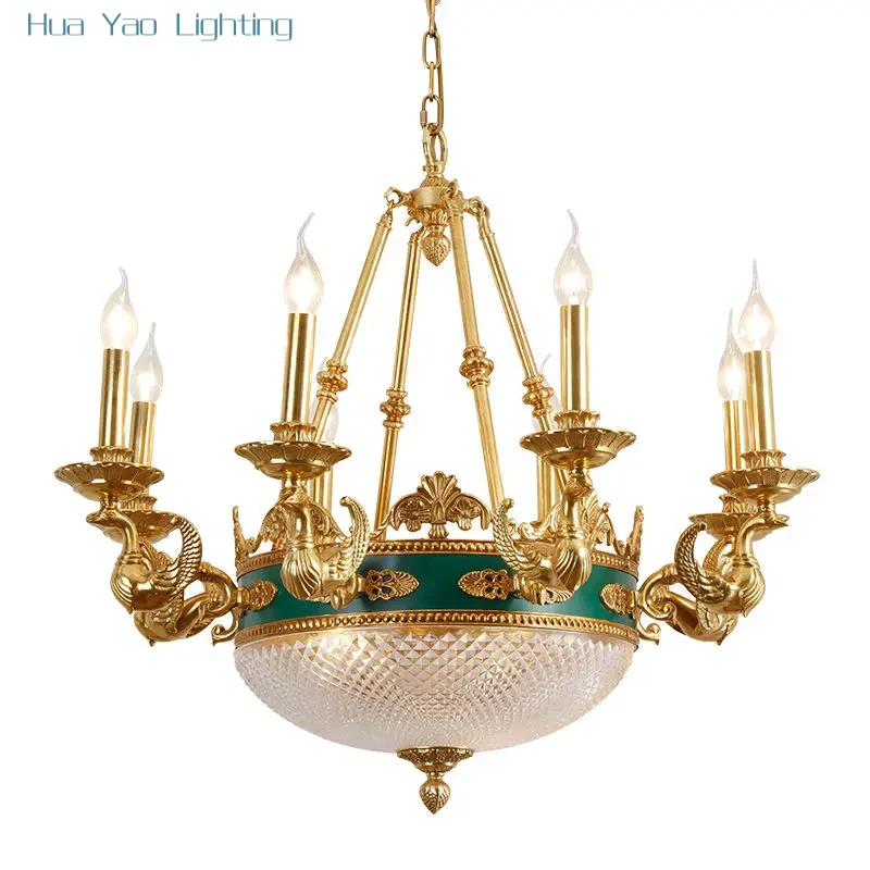 

Classical Luxury Classical Chandeliers Decorative Glass Hanging Lights Round Ceiling Brass Copper Chandelier Luxury
