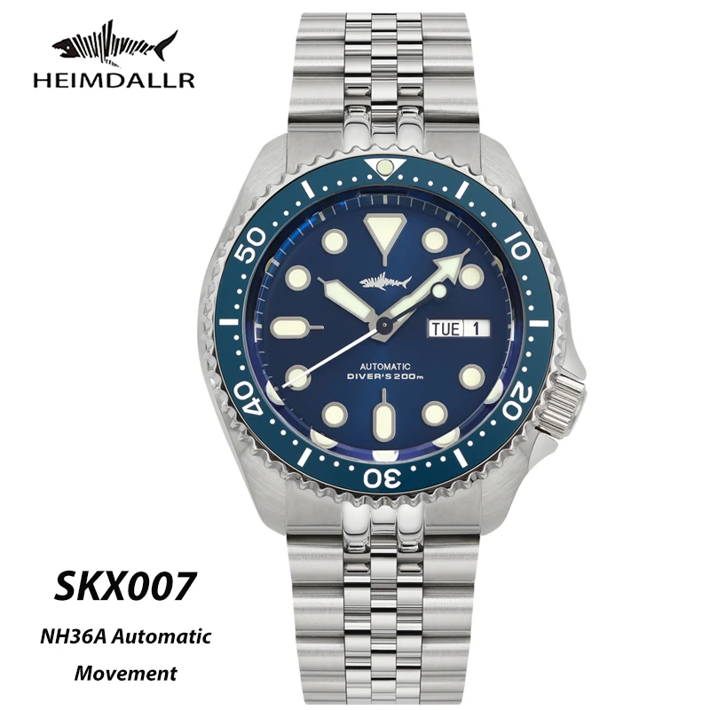 Heimdallr SKX007 NH36A reloj de buceo automático 42mm 200M impermeable zafiro cerámica bisel C3 luminoso hombres relojes mecánicos