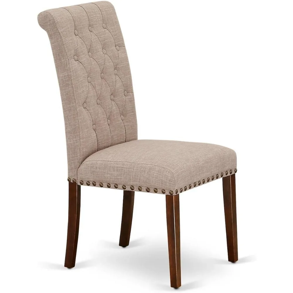 كراسي تناول الطعام من East West Furniture Bremond Parson - معنقدة بأزرار، زخرفة رأس الأظافر، كتان أسمر فاتح، مبطن #5