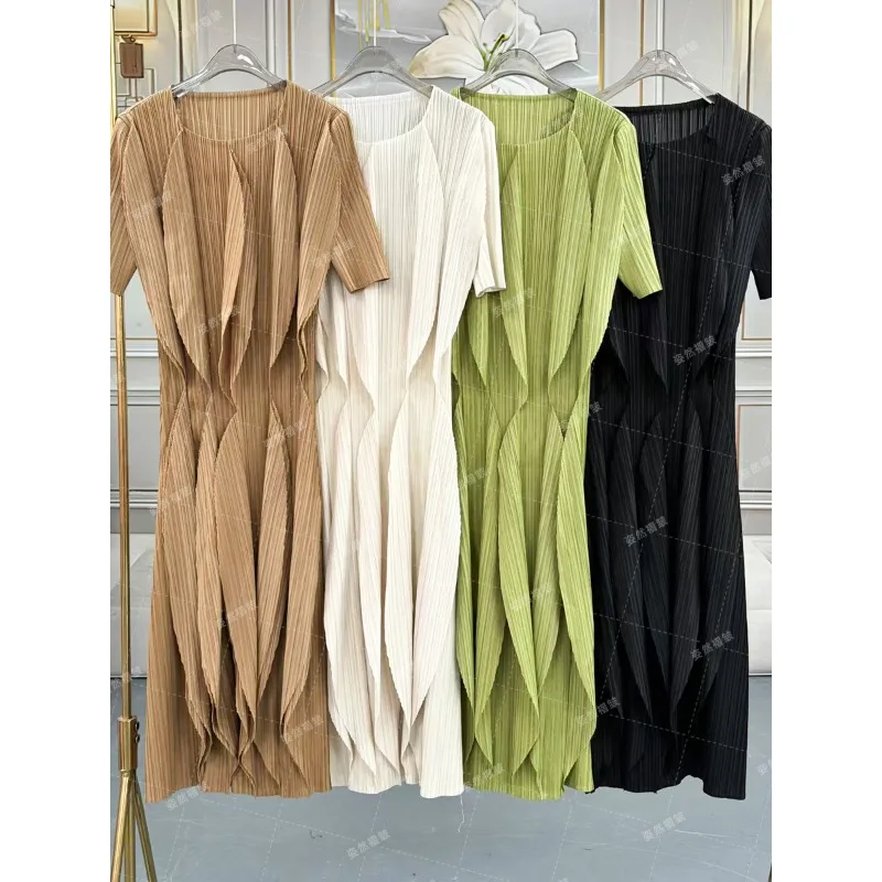 Summer 2025 New Plus Size Women's Miyake Pleated Dresses Casual Long Middle East Africa Prom Formal Dresses Wrinkle-Free