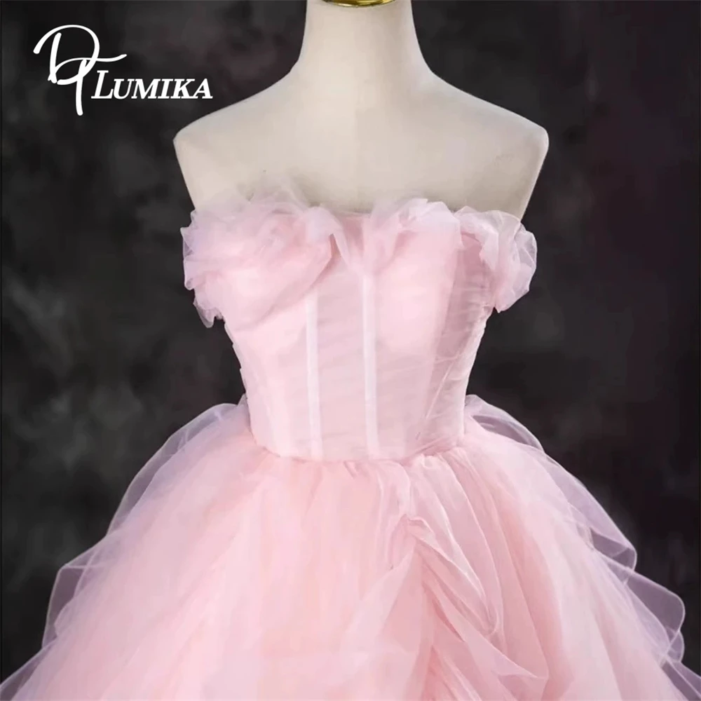 DTLumika Vestido de fiesta de princesa fruncido para mujer, vestidos de noche largos sin tirantes de tul, vestidos dulces 15 16 vestidos de fiesta quinceañera