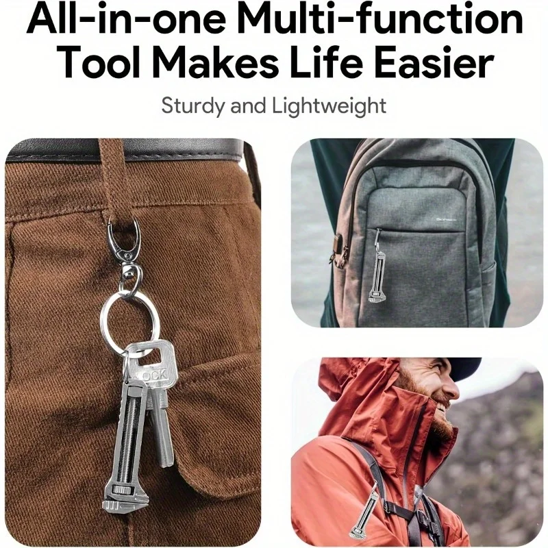 1Pc Multifunctional Portable Adjustable Mini Wrench Tool with Bottle Cap Opener, Screwdriver, Caliper and Adjustable Rod - DIY,