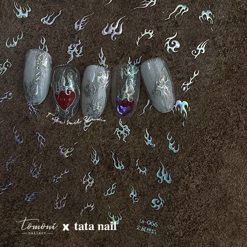 New Bronzing Laser Silver Flame Sticker High Quality Nail Art Sticker Nail Art Decoration Sticker TA-066