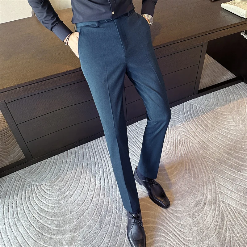 

8410 Men's trousers stylish slim black casual suit trousers business formal wear