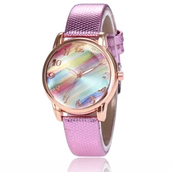 Damenmode Regenbogen uhr Lederband Armbanduhr lässig Damen uhr Damen Quarzuhren relogio feminino montre femme