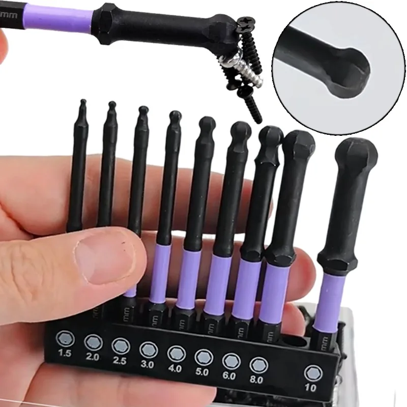

Purple Magnetic Screwdriver Bits Set S2 Steel Ball End Hex Drill Bit Set Impact Driver Bits Industry Repairs with Storage Holder