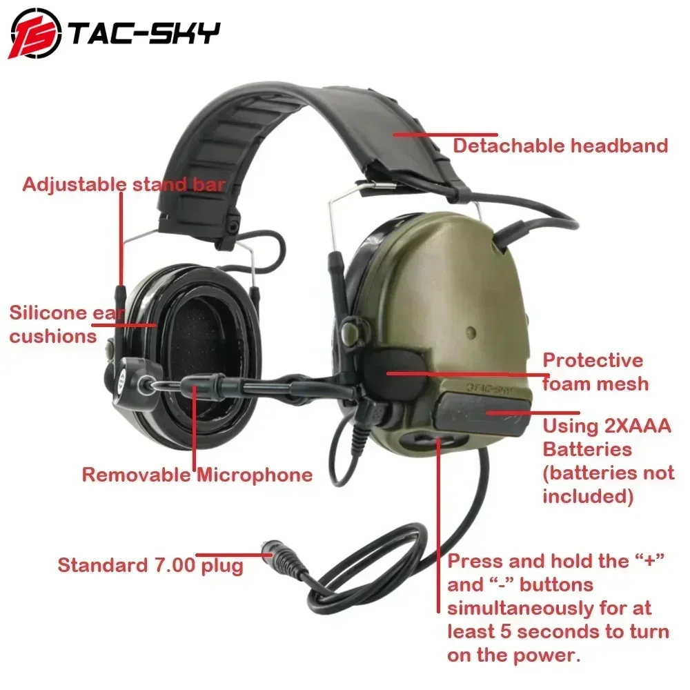 

TS TAC-SKY New Detachable Headband Silicone Earmuffs COMTA V Tactical Headset Hunting Noise Canceling Sports Pickup Headse C5