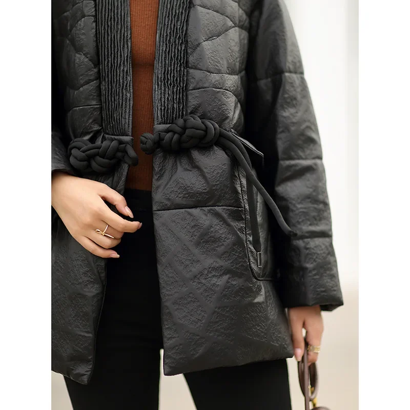 Echte Leren Jas Vrouwen Koreaanse Vrouw Kleding Losse Puffer Jassen Mode Echt Lederen Donzen Jassen Knoop Doudoune Femme