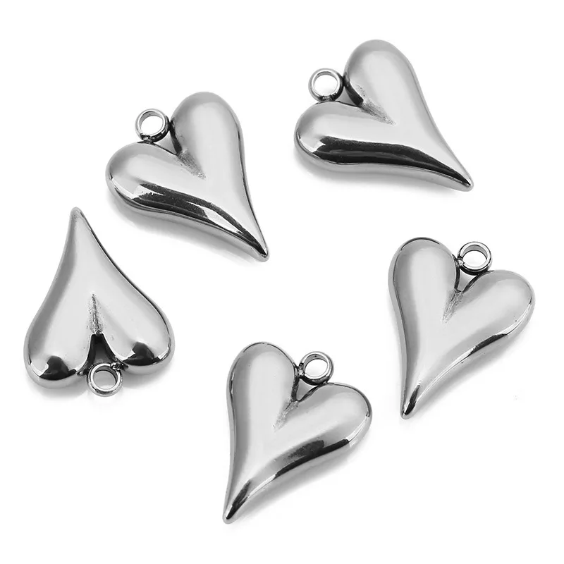 Ciondolo a forma di cuore grande in acciaio inossidabile placcato oro / argento, struttura lucida 18 carati, accessori per gioielli, collana, braccialetto fatto a mano fai da te