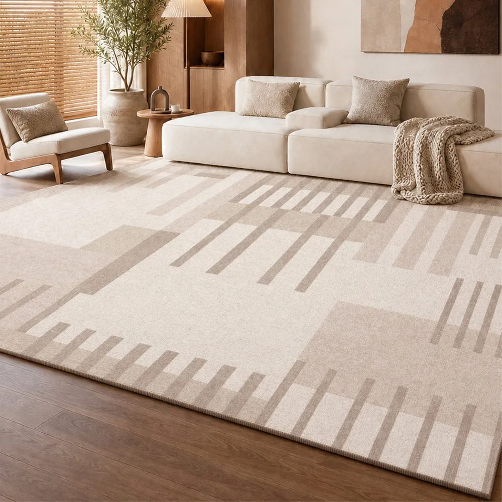 French Beige Geometric Living Room Rug Light Luxury Fashion Minimalism Large Area Carpet Washable Anti-slip Rugs Home Decoration