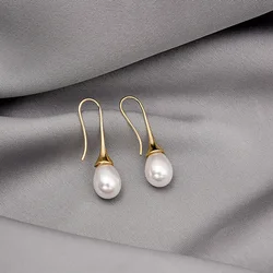 Woman Vintage Pearl Dangle Earrings 2022 Gold Color Simple Style Classic Long Hanging Earring Personality Women's Party Jewelry