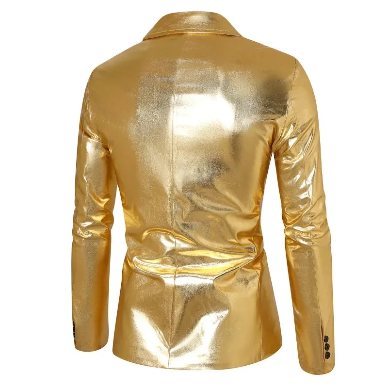 Gold Silver Black Double Breasted Stage Party Casual Balzers, Eur Size 2025 Youth Fashion Solid Color Bright Face Suit for Men