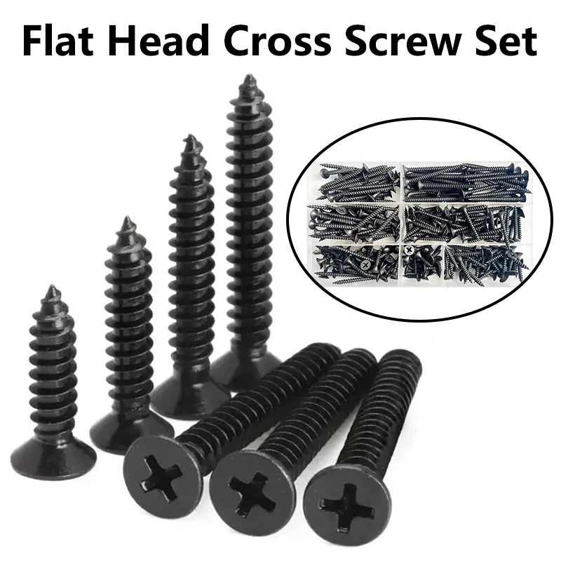 220pcs/Box M3.5 Cross Countersunk Head Self Wood Screws Flat Head Screw Hardened Tip Drywall Screw Nail Tapping