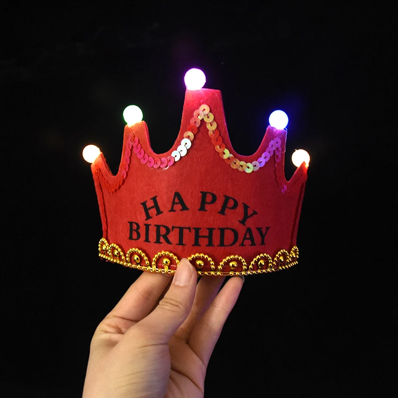 LED King Princess Crown Hat Birthday Party Glowing Headband Photo Props Dress Up Girls Boys Gifts Supplies Baby Shower Decor