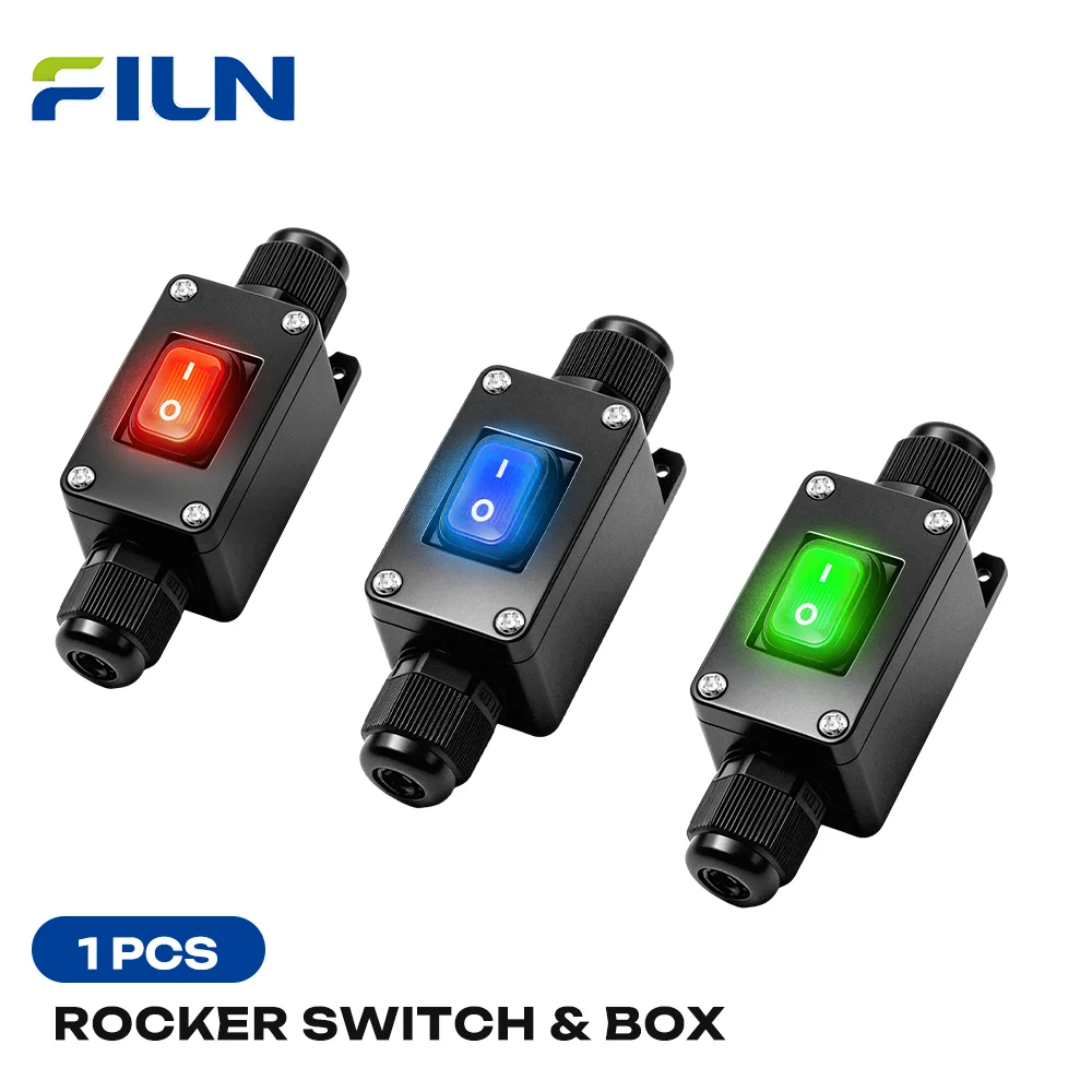FILN 2 Stück gemischte wasserdichte Schaltkästen 6A 12V 24V 110V 220V Inline-Wippschalter für Marine, Boot, ATV, UTV, Außenbeleuchtung – Detail 1