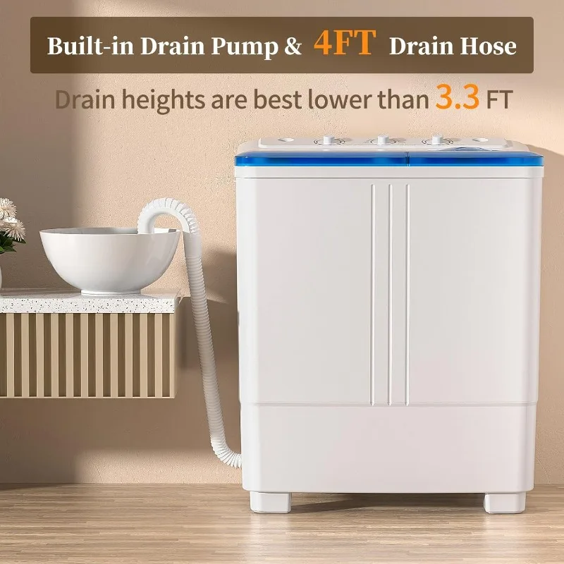 VCJ Portable Washing Machine, Twin Tub Washing Machine Laundry Compact Washer spinner Combo with 20lbs capacity