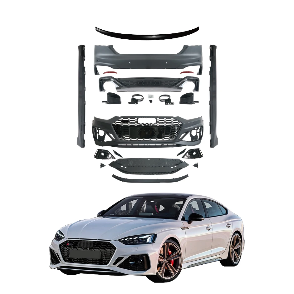 

For Audi A5 2020 2021 2022Upgrade to RS5 Style Plastic Front Bumper Side Skirt Rear Bumper Diffuser Spoiler Body Kit