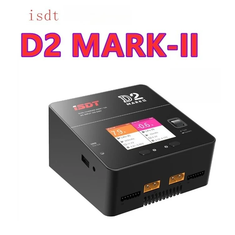 ISDT D2 MARK II Dual-Kanal-Balancer-Ladegerät 200W Max 12A AC 100-240V für LiPo LiHv LiFe NiMH Pb RC FPV Drohnen-Akkus