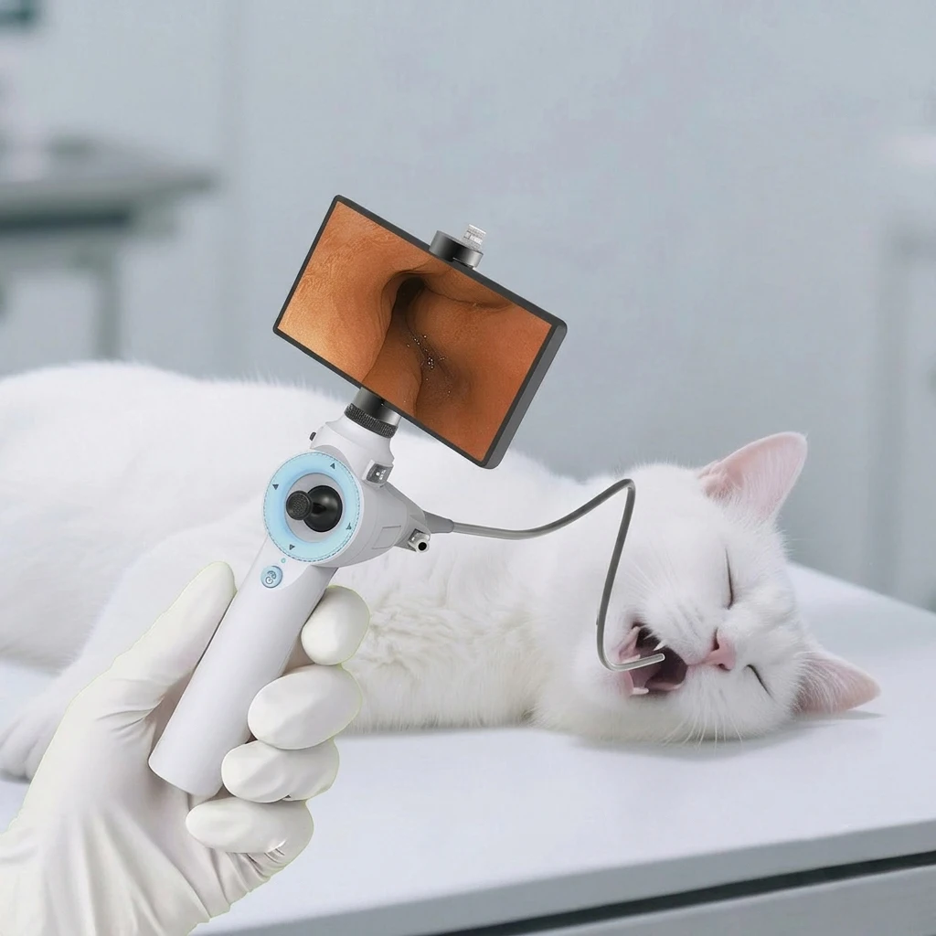 Flexible Veterinary Rhinoscope Endoscope HD Display 360 Steering Control for Dog Cat Nasal Cavity Checking Tasks