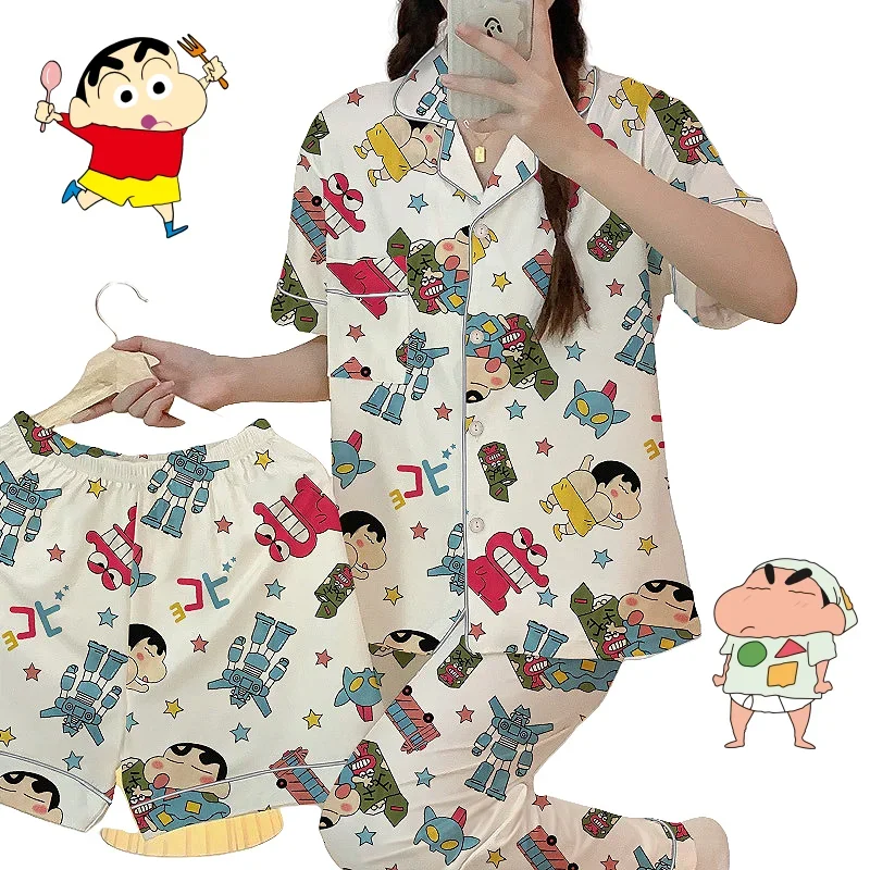 Sommer Cartoon Pyjam Buntstift Junge Schienbein C-Chan Frühling und Herbst nach Hause Kleidung bequeme trend ige Mode Student Pyjama Set Geschenk