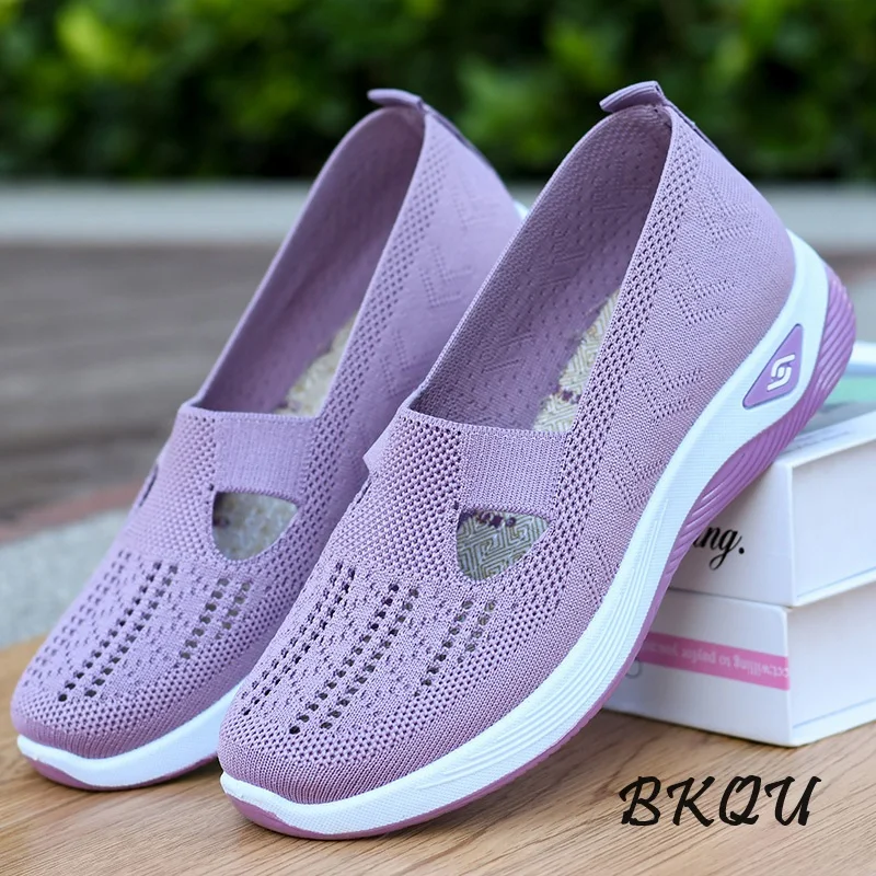 

BKQU 2024 Summer Old Beijing Cloth Shoes Breathable Mesh Surface Women's Casual Shoes Non-slip Sole High Quality Woven