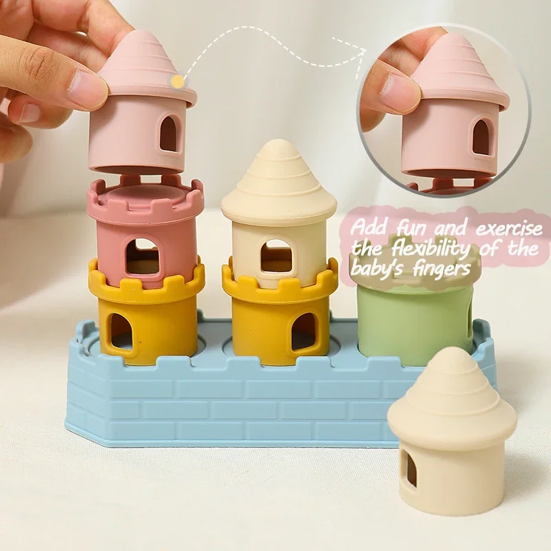 Château en Silicone Montessori, jouets empilables, construction éducative précoce pour les tout-petits, jouets empilables pour enfants, cadeaux