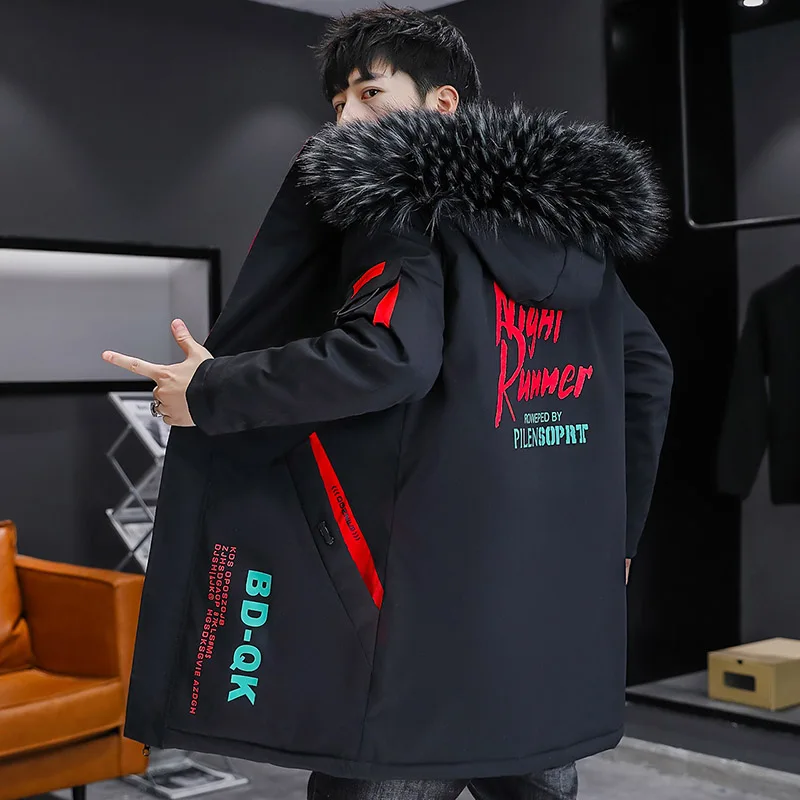 2024 Autumn Winter Men\'s Thicken Plush Windbreaker Parkas Streetwear Mid-Length Warm Fleece Jackets Detachable Fur Collar Coats