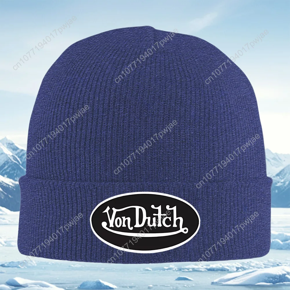 Von Nederlandse belettering logo ovaal frame Heren Dames Unisex Gebreide muts Beanie Pullover Cap Winter Thermisch Warm Kerstmis Outdoor Cycli
