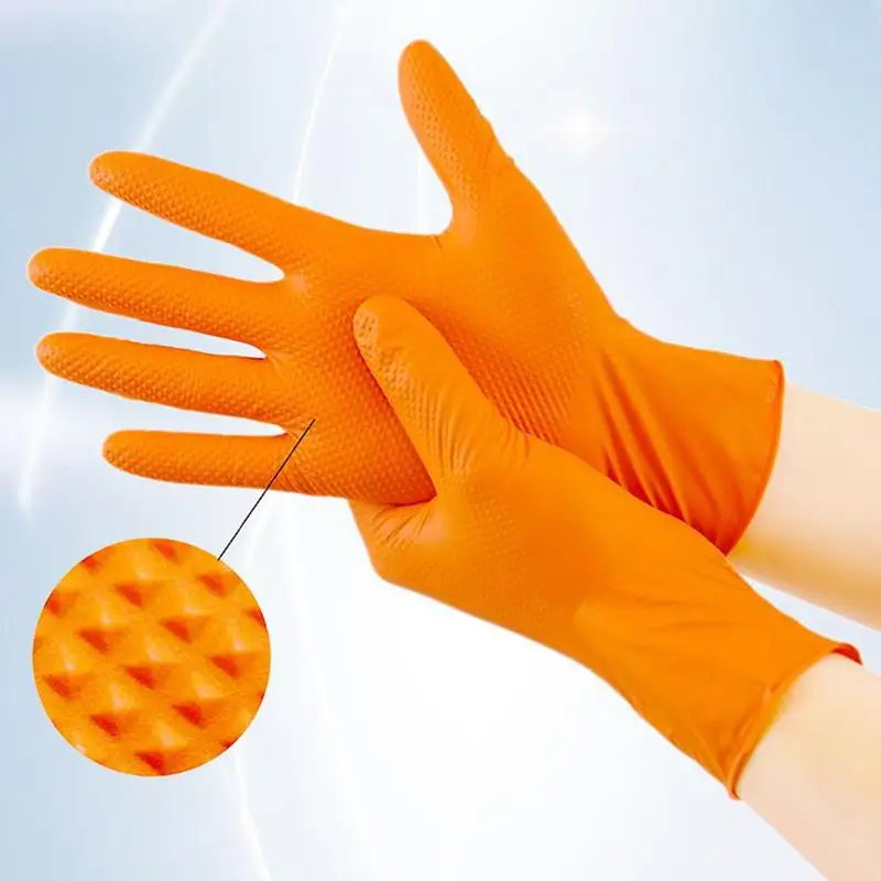 Nitrile Gloves Nitrile Industrial Orange Gloves 10x Tear-Resistant Heavy-Duty Textured Mitten Safety Protective For Mechanic