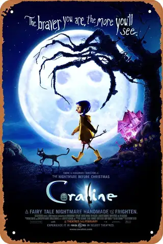 Vintage Tin Sign Retro Metal Sign Coraline Cartoon Movie Poster for Childrens Room Bedroom Home Wall Art Decor Kids Gift