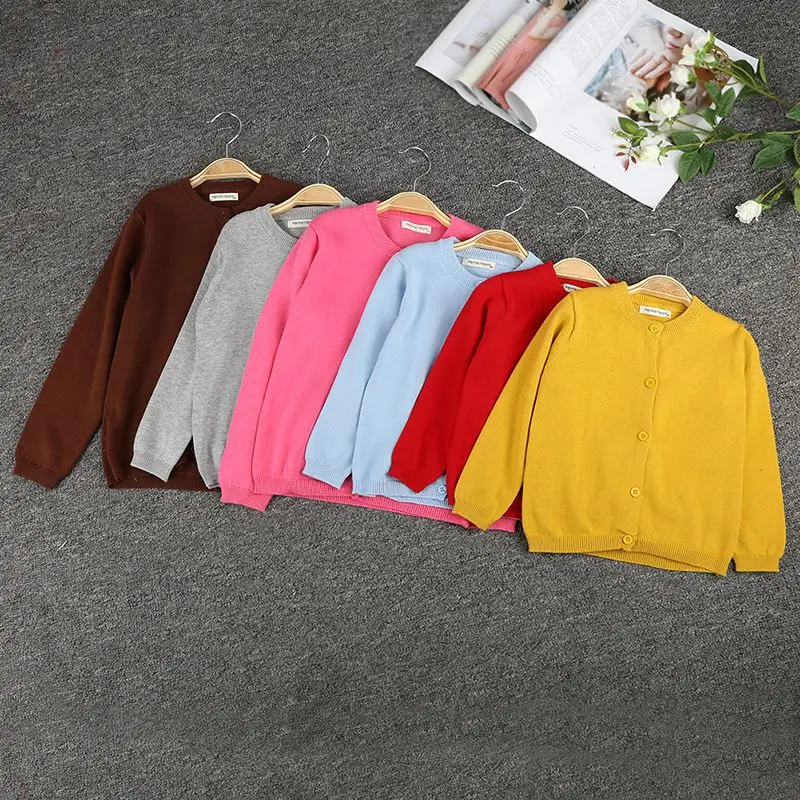 Spring And Autumn School Children\'S Sweater Solid Color Cotton Knit Candy Color Cardigan Solid Color Cardigan Children\'S Sweater