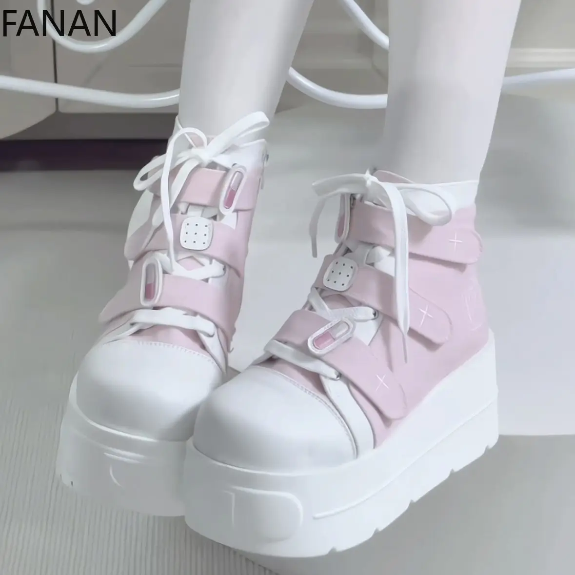 

Japanese Original Subculture Platform Flats Canvas Shoes Fashion Short Boots Shoes Round Head Lightweight High Heels Pumps