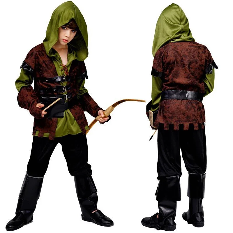 Halloween Kids Archer Costume Boys Hunter Costume Robin Hood Cosplay For Purim Carnival Party Outfits