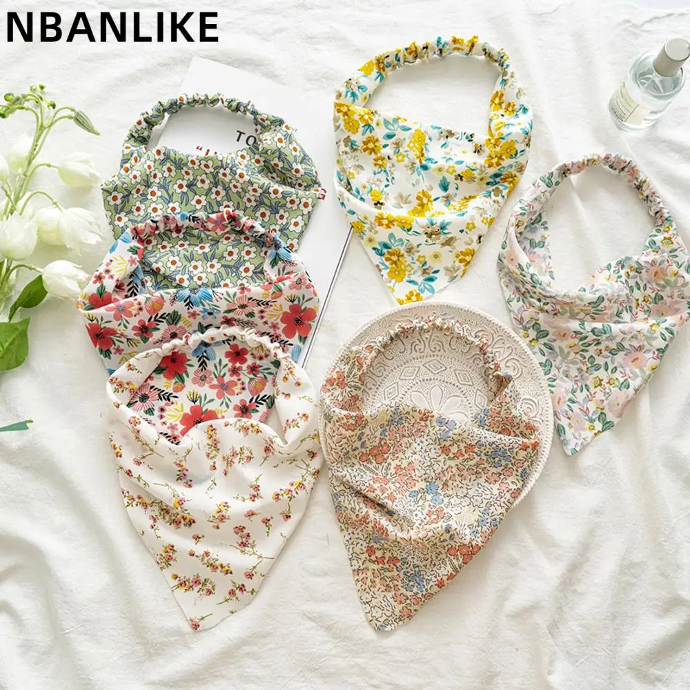 New Sweet Floral Hair Band Triangle Print Elastic Headwrap Women Hair Accessories