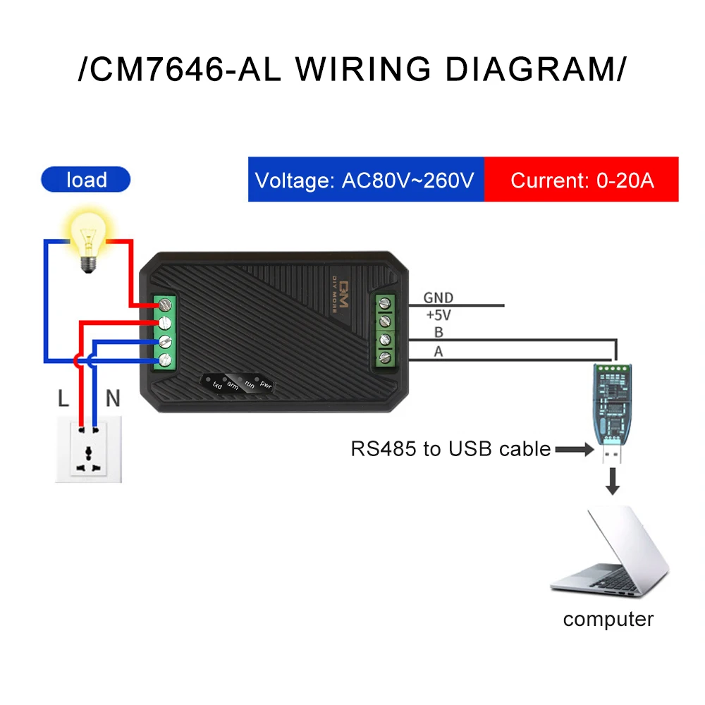 Ac80-260v voltmètre ampèremètre Rs485 Modbus tension courant puissance Instrument de mesure Rs485 Ac boîte de Communication