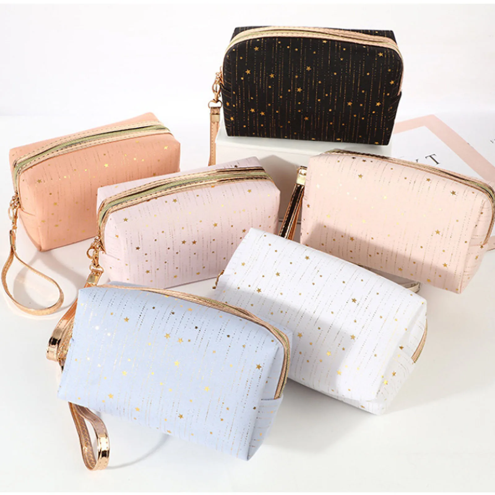 Bling Stars Pattern Cosmetic Bag Women Large Capacity Makeup Pouch Travel Wash Toiletry Storage Bag Ladies Portable Organizers