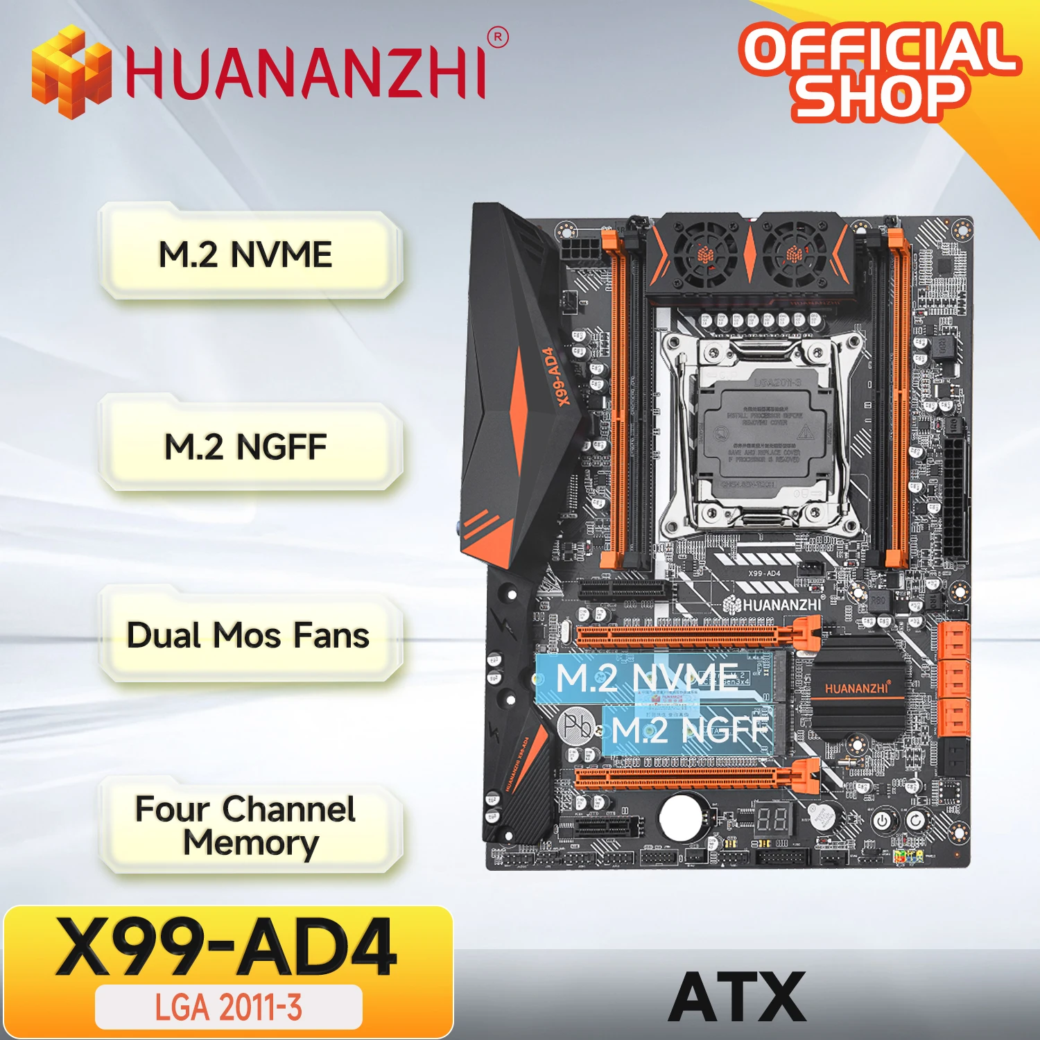 HUANANZHI X99 AD4 LGA 2011-3 XEON X99 Motherboard support Intel E5 2640 2666 2670 2678 2696 V3V4 DDR4 RECC NON-ECC NVME  SATA RU