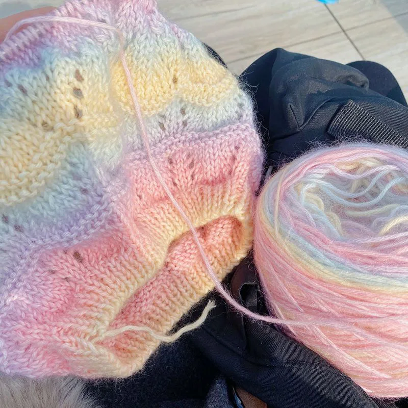 Gradient Rainbow Color Mohair Crochet Yarn Diy Handwoven Space Dyed Soft Baby Yarn Thread Wool Yarn Knitting Sweater Hats Scarf