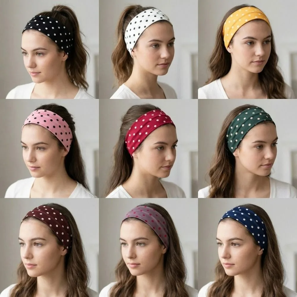 Sweet Adjustable Polka Dot Headband Stretch Elastic Sport Headscarf Print Y2K Wide Headband For Women