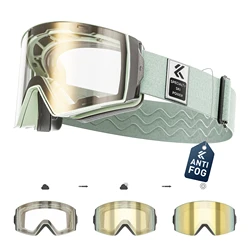 KAPVOE Outdoor Photochromic Ski Goggles Winter Snow Sports for Unisex Snow Glasses UV400 Anti-fog Magnetic Snowboard Glasses