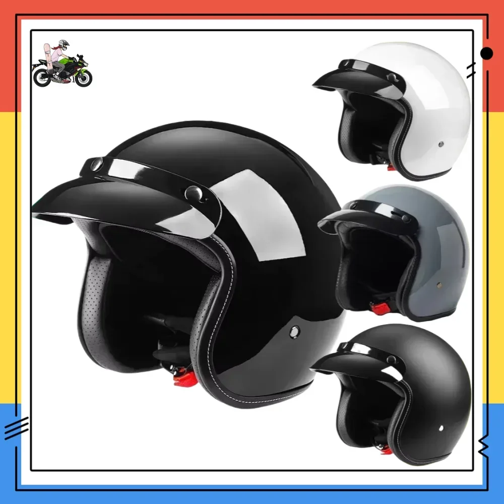 

High Quality Motorcycle Helmet Open Face 3/4 Vintage Helmets Retro Motor Cafe Racer Chopper Capacete Casco Moto DOT Approved