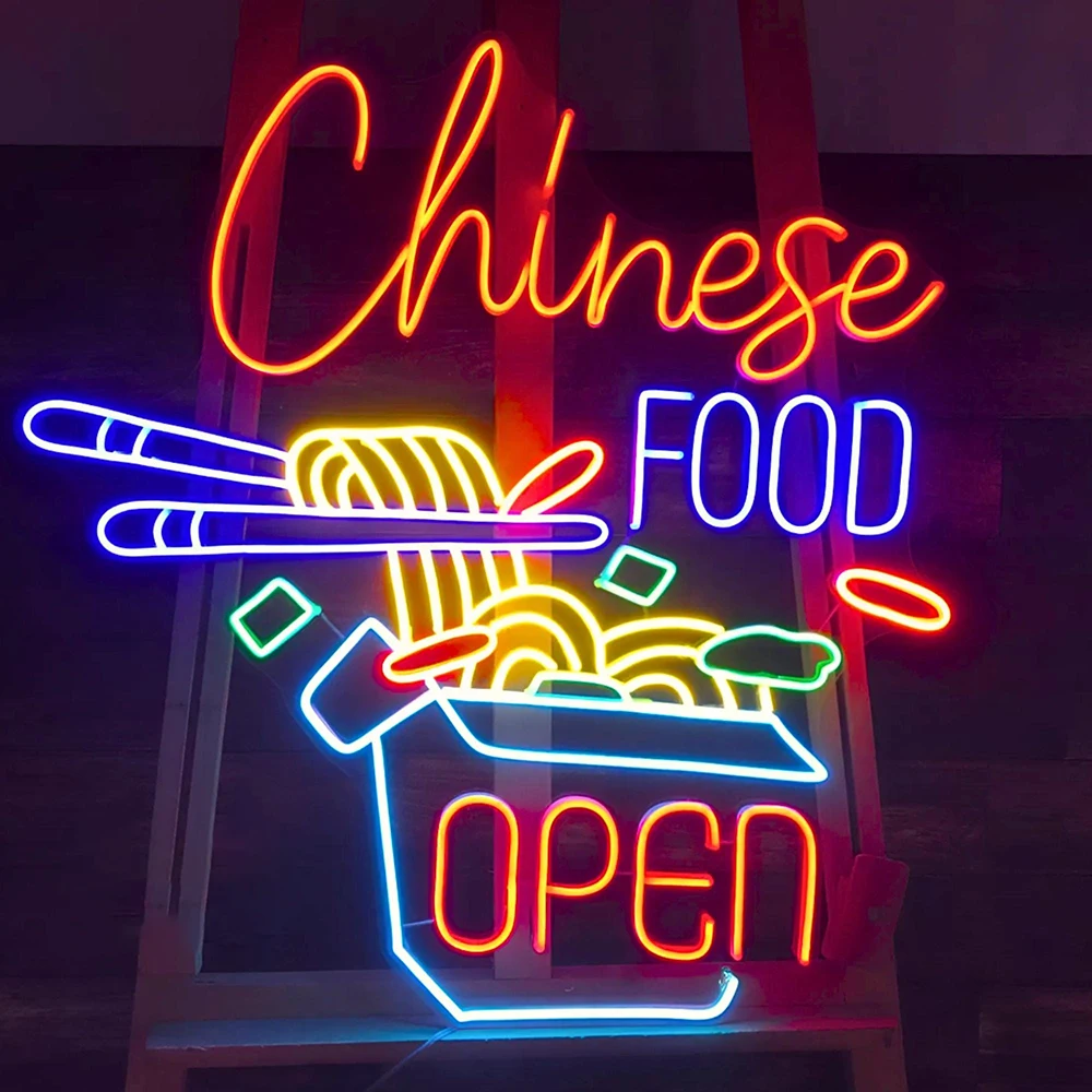 Chinese Food Open Neon Sign Chinese Food Open Neon Light Custom Food Neon Logo Outdoor Lamp Ramen Bowl Chinese Noodle LED Sign