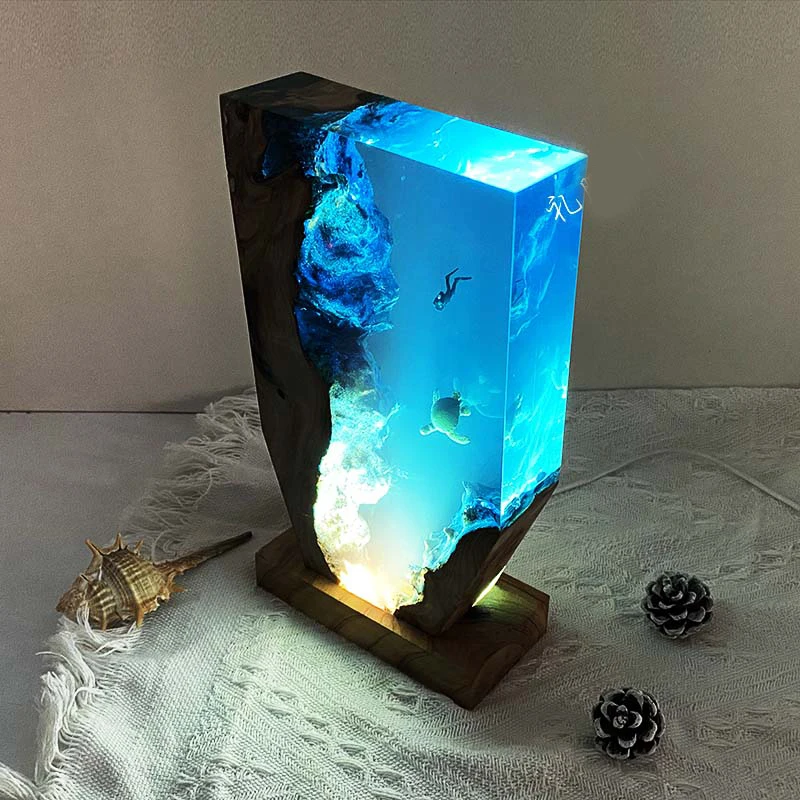 바다 거북 추적 테마 수지 빛 크리 에이 티브 예술적 아름다운 밤 빛 공예 장식 USB 테이블 램프