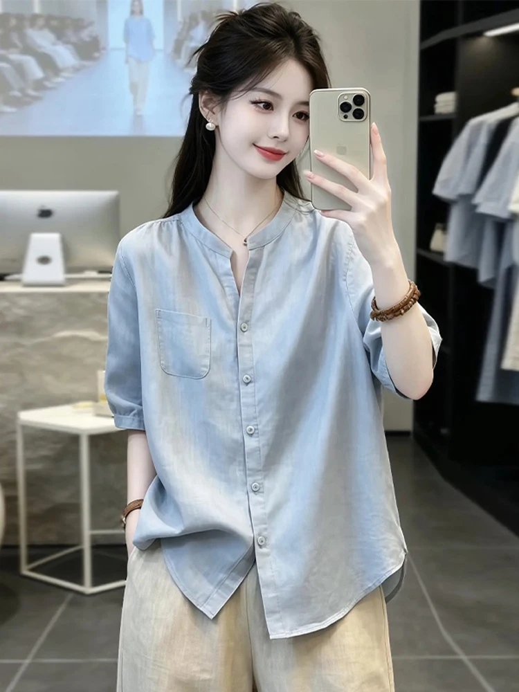 

Casual Loose Women's Shirt Fashionable Summer New Style Soft Slimming Pure Color Versatile Loose Top Elegant Spirit Artistic
