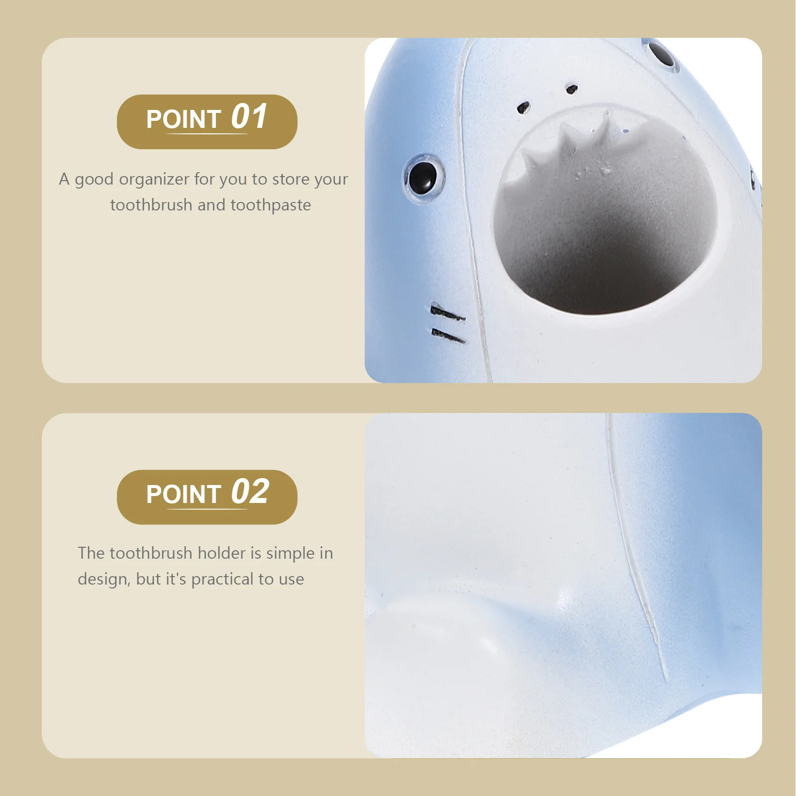 

Toothbrush Holder Cartoon Shark Shaped Bathroom Organizer Storage Cup For Toothbrush Toothpaste Makeup Brush Pencil Resin