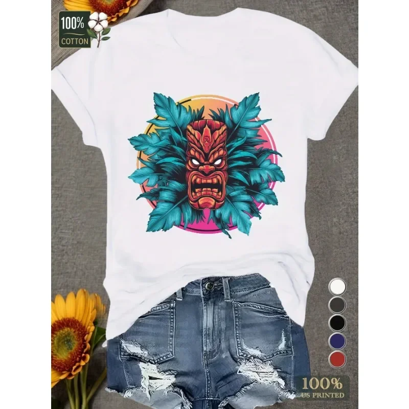 Tropical Vintage Basic T-Shirt Cocktails Party Tiki Short Sleeve Kahuna Tiki Graphic Casual Streetwear Tops Y2k Style T-shirt